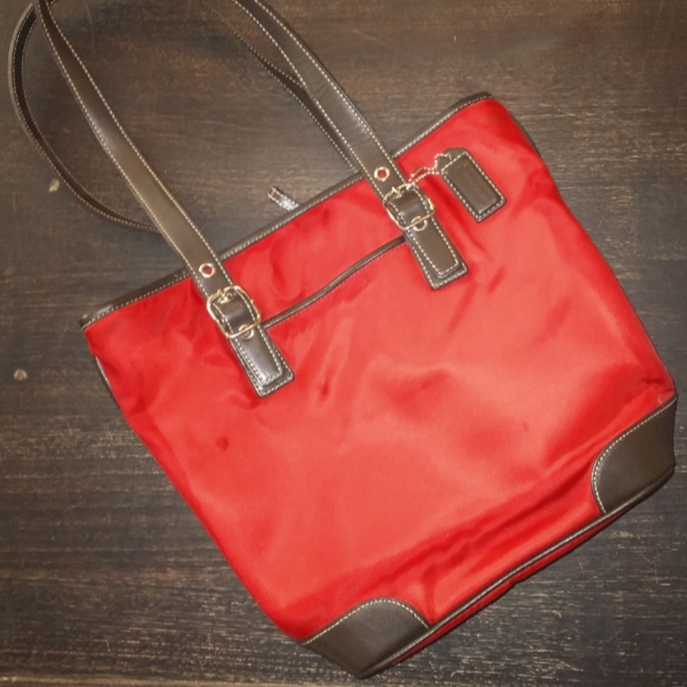 Coach Red Fabric and Leather Bucket Handbag